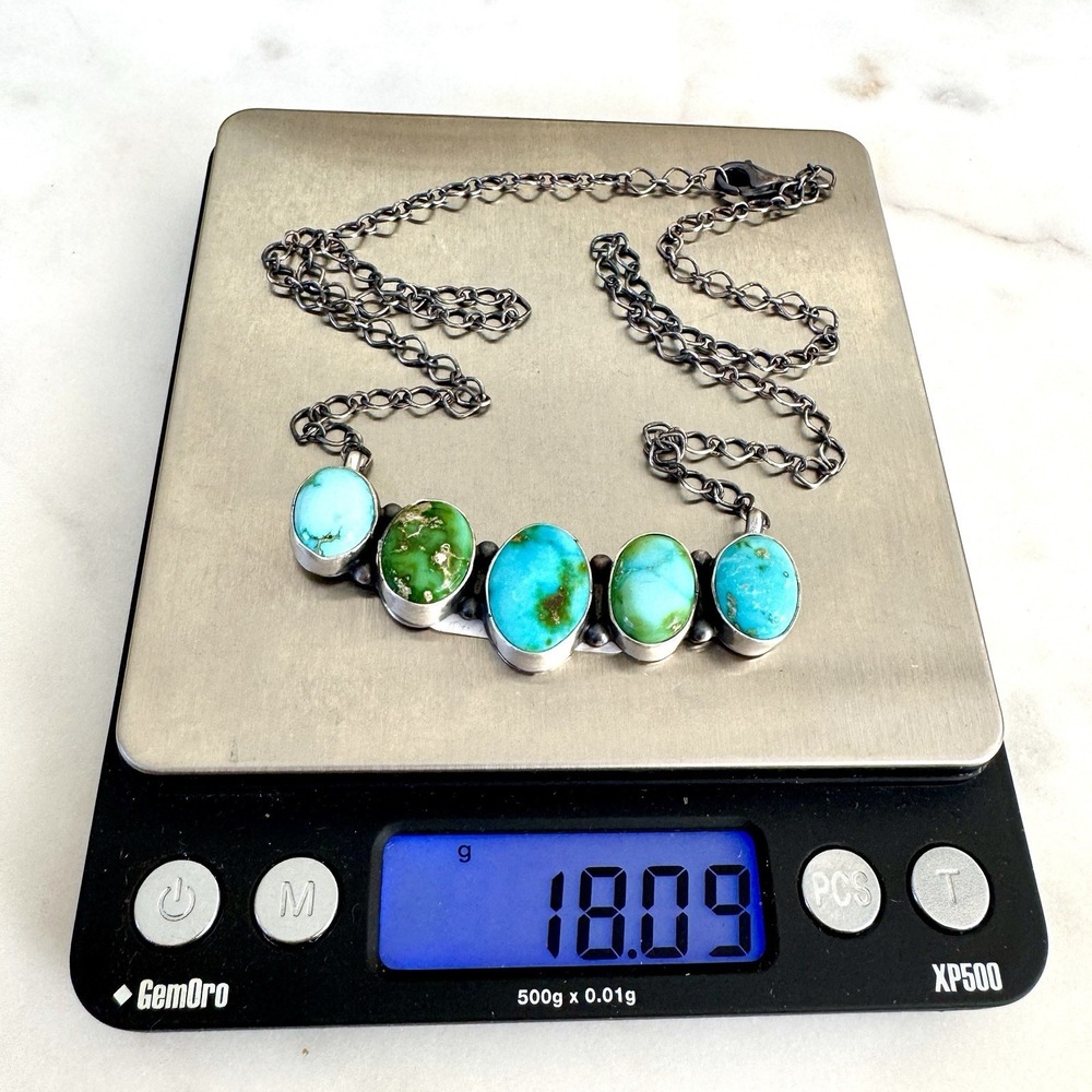 Navajo Bar Necklace Sonoran Turquoise 20" Sterling Choker Signed A‎ Mart - Picture 5 of 7